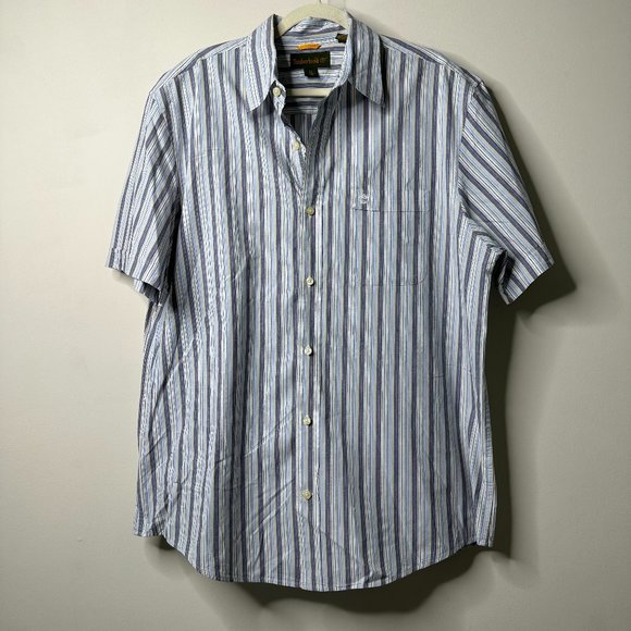 Timberland Other - Vintage Timberland Blue Striped Button Front Shirt Short Sleeve Men's XL